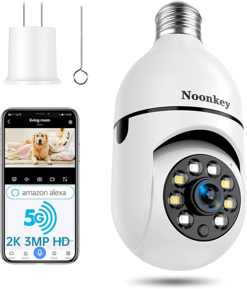 2K/3MP Light Bulb Security Camera, 5G& 2.4GHz WiFi Alexa E27 360° Light Socket Camera for Outdoor, Wireless WiFi Home IP Camera with Motion Tracking Alarm, Color Night Vision,Two-Way Talk