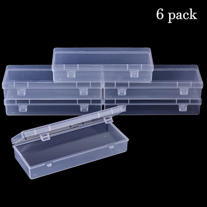 ZORRITA 6 Pack Small Plastic Storage Containers with Hinged Lids, Rectangle Clear Plastic Boxes for Beads, Jewelry, Game Pieces and Crafts Items (6.1 x 2.56 x 1.18 Inch)