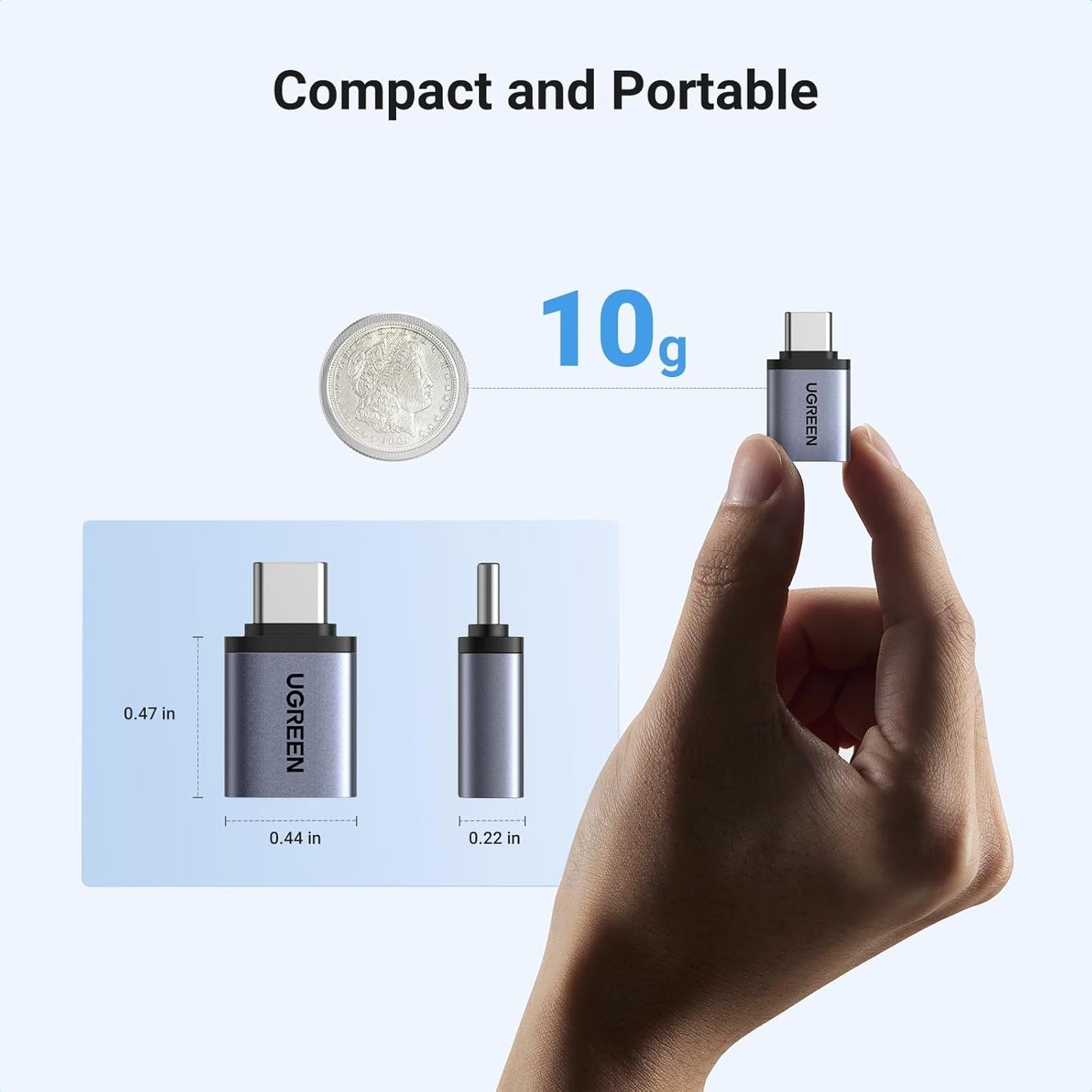 UGREEN USB C to USB Adapter 2 Pack, 3.2 Gen 2 10Gbps C Male to A Female Adapter Thunderbolt 4 3 OTG Compatible with iPhone 15, Galaxy S24, MacBook Pro Air, iPad Pro, Grey