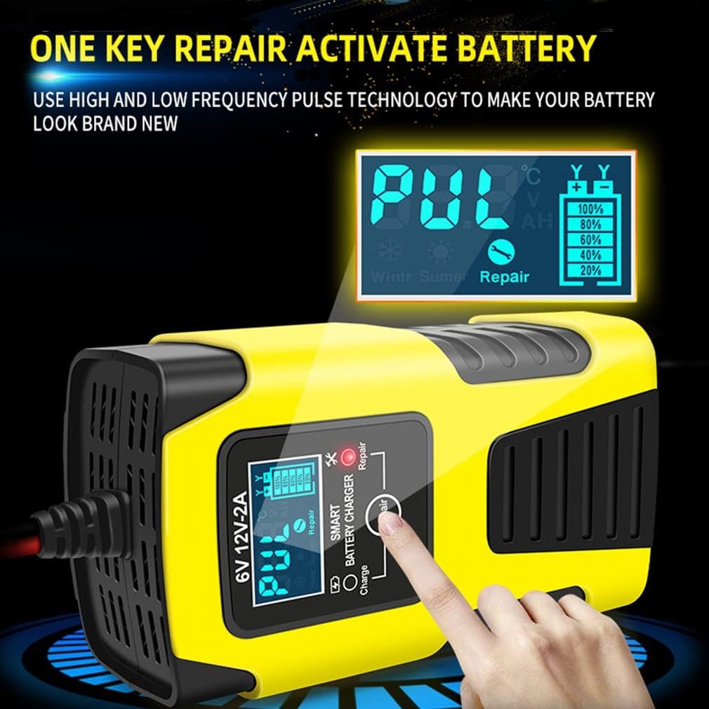 Huiaipaic 6V 12V Battery Charger Maintainer, 2-Amp Fully Automatic Smart Charger, Portable Trickle Charger,Car Battery Repair and Desulfator for Automotive,Boat,Motorcycle,Lawn Mower,RV,ATV,Toy Car