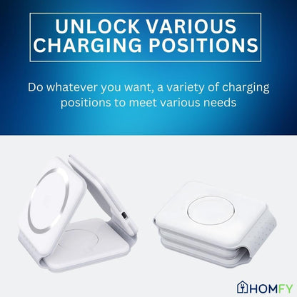 3-in-1 Wireless Charging Station for iPhone, Apple Watch & AirPods – Fast Foldable Charger Dock with USB-C & 18W Wall Adapter | Travel Essentials by HOMFY