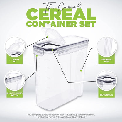 KICHLY Pack of 6 Cereal Containers Storage - Cereal Dispenser & Food Storage Containers for Pantry Organization and Storage -Food Dispensers for Kitchen Counter and Cookie Jars