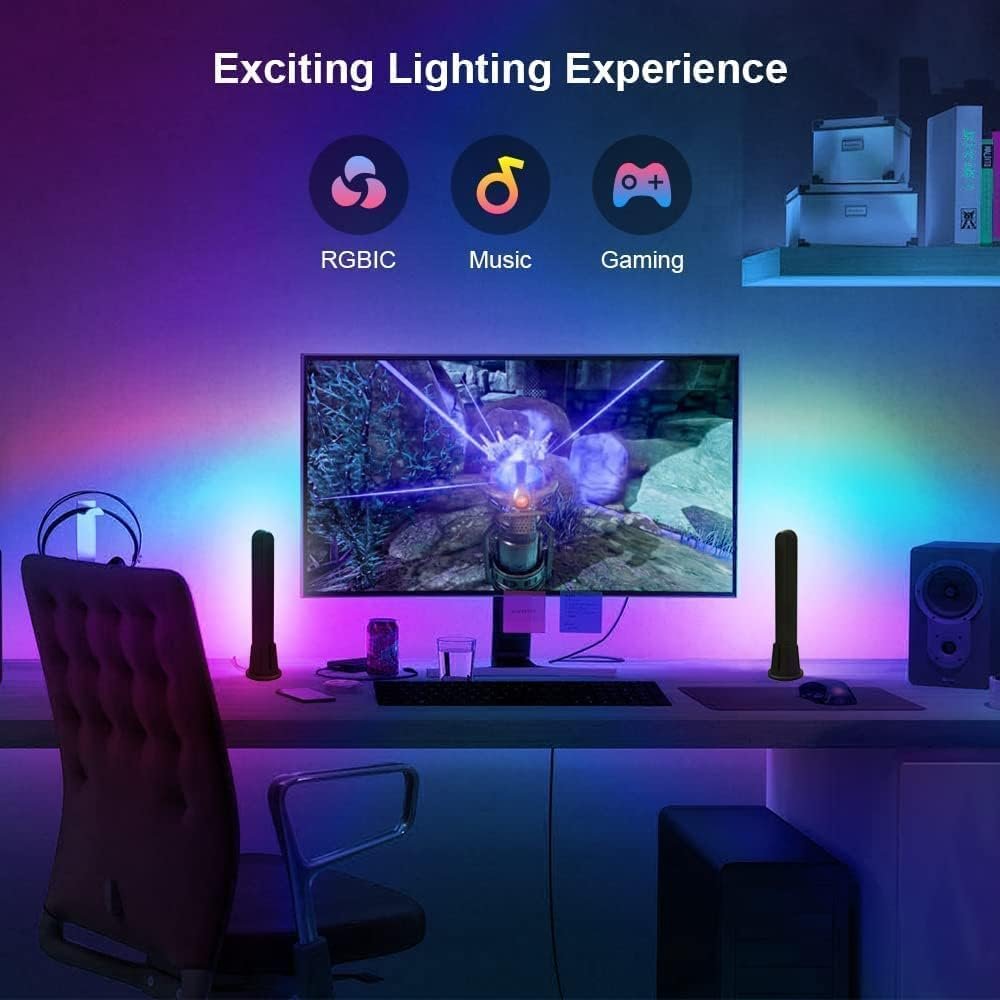 Smart LED Light Bars, 2 Pack 24cm RGBICWW WiFi Gaming Lights Ambient Lighting, TV Backlight Compatible with Alexa and Google Assistant