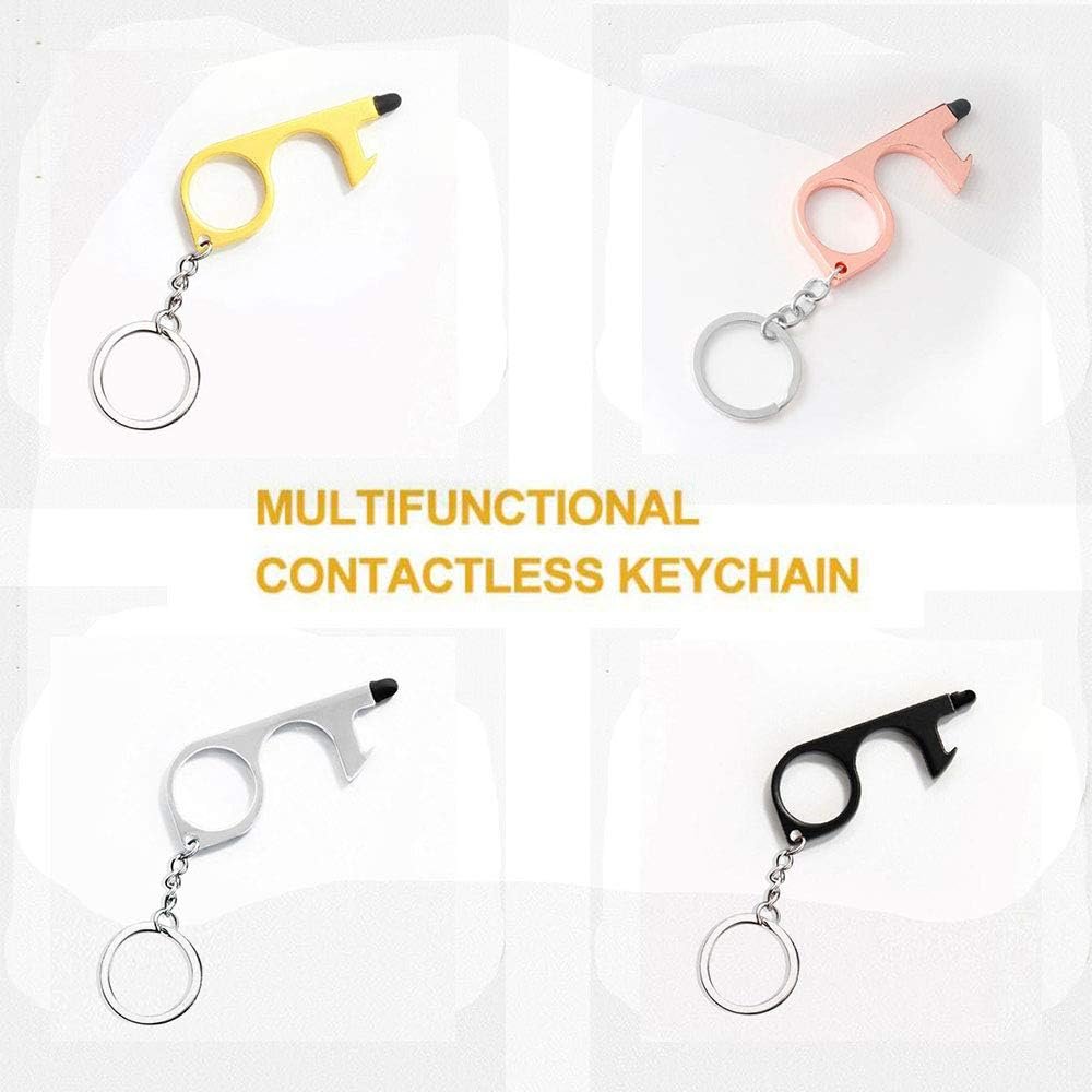 Silver EDC Door Opener with Keychain Contactless Open Tool No Touch Key Safety Tool for Touchscreen Outdoor Public Door Handle
