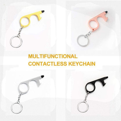 Silver EDC Door Opener with Keychain Contactless Open Tool No Touch Key Safety Tool for Touchscreen Outdoor Public Door Handle