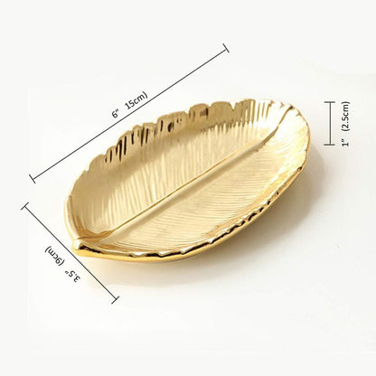 LEPENDOR Ceramic Jewellery Tray Jewelry Display Ring Plate Organizer for Keys Phone Jewelry Watch Wallet Trinket (Gold Leaf)