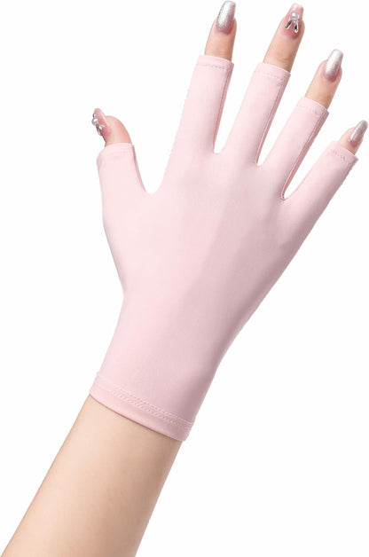 Corigly Nail UV Gloves for Dryer: UPF 50+ UV Protection Fingerless Gloves for Manicures, Anti-Slip UV Nail Gloves for Gel Nail Lamp Skin Care Dryer Nail Art (Pink)