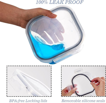 Glass Food Storage Containers with Lids Airtight, Glass Meal Prep Containers for Lunch Food Storage with Lids, 24 Pcs Glass Food Container Set-Leak Proof Microwave, Oven, Freezer and Dishwasher Safe