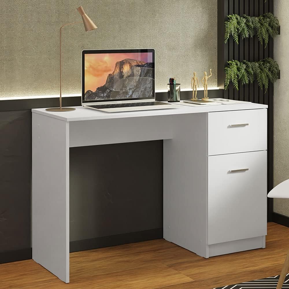 Madesa Compact Computer Desk Study Table for Small Spaces Home Office 43 Inch Student Laptop PC Writing Desks with Storage and Drawer, Modern Ergonomic Gaming Workstation - White