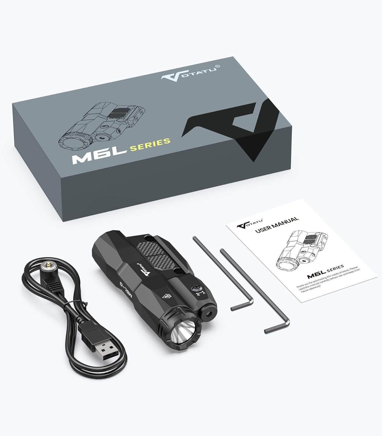 VOTATU M6L-G Picatinny/Mlok Flashlight Laser Combo Built-in Touch Pad Switch, Max 2400 Lumens LED Light and Green Laser with Tactical Strobe Mode, USB Magnetic Rechargeable