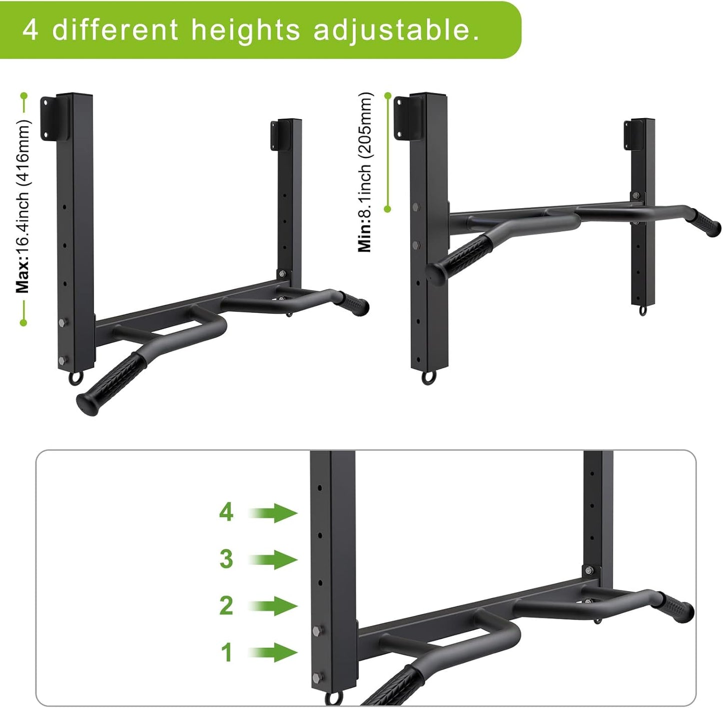 Kipika Multifunctional Joist Mounted Pull Up Bar, 4 Levels of Height Adjustment, Multi-Angle Grip, Chin Up Bar Joist Mount, Home Gym Workout Strength Training Equipment