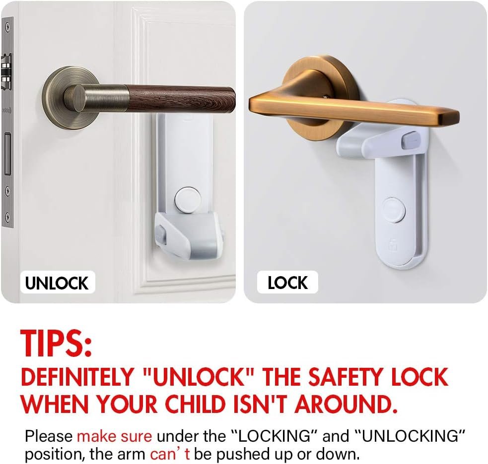 EUDEMON Childproof Door Lever Lock, Baby Safety Door Handle Lock, Easy to Install and no Tools Need or Drill(White, 2 Pack)