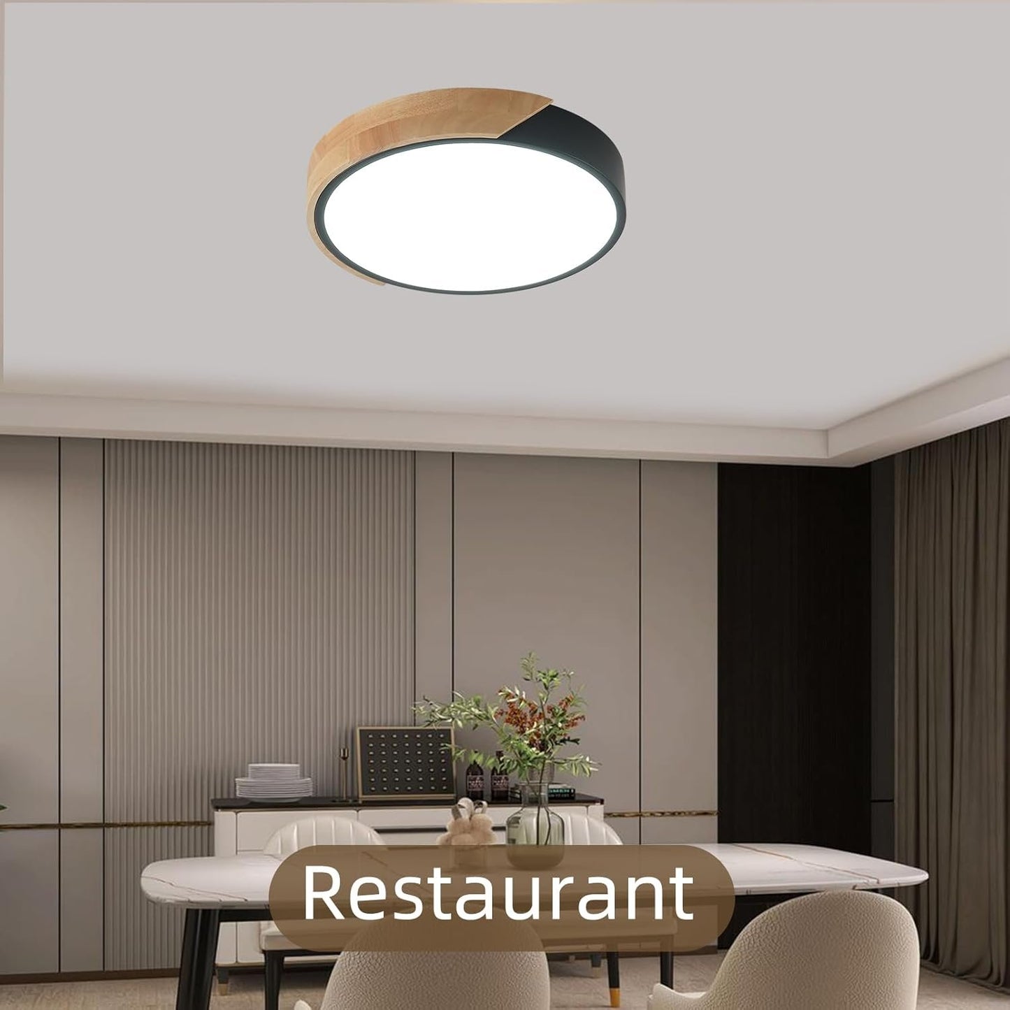 ZAITINZ LED Ceiling Lights,Black Modern Flush Mount Lighting Fixture,Round Shaped Wood Ceiling Lighting,24W,6500K Cool White,Ã˜30cm