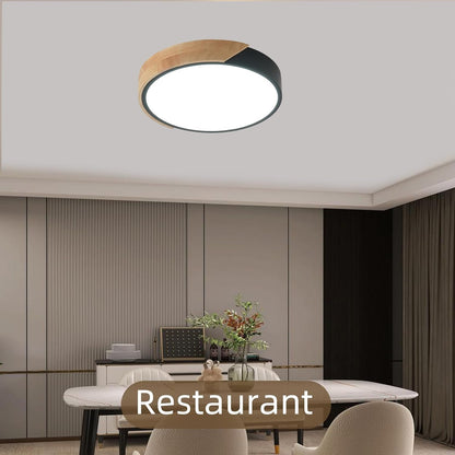 ZAITINZ LED Ceiling Lights,Black Modern Flush Mount Lighting Fixture,Round Shaped Wood Ceiling Lighting,24W,6500K Cool White,Ã˜30cm