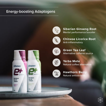 ISAGENIX Energy Shot with Adaptogens - E+ Shot - Energy Drink - 60 ml Size - Pack of 6 - Raspberry