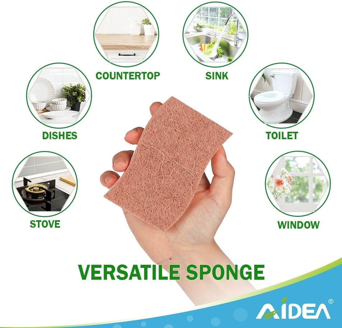 AIDEA Non-Scratch Scrub Sponges, 6-Count, Natural Cellulose Sponges for Non-Stick Cookware, Kitchen, Dishes, Bathroom, Household Cleaning