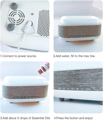 Essential Oil Diffuser and Humidifier with Speaker Clock,7 Color Mood Night Lights,Electric Cool Mist Aromatherapy for Office, Home, Bedroom, Baby Room