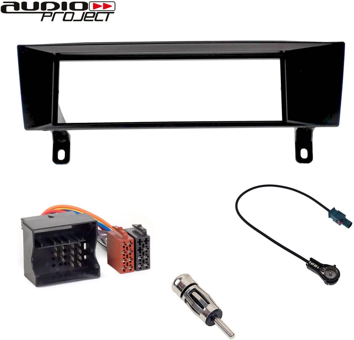 Audioproject A402 – 1 DIN Car Radio Fascia Assembly Kit for BMW 1 Series (E87) 3 (E93) X1 (E84) Z4 (E90) Car Radio Frame ISO Adapter Car Radio Antenna Adapter Black