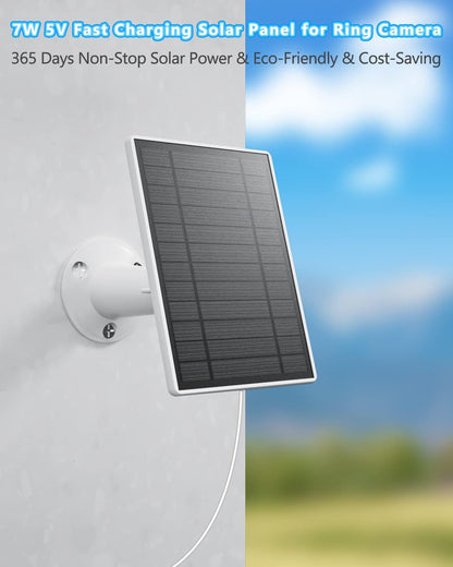 7W Solar Panel Charger for Ring Stick Up Cam Battery & Spotlight Cam Battery, 5V Continuous Solar Power for Ring Camera, 3.5mm Plug to Device, 13ft Cable IP65 Waterproof, Adjustable Wall Mount 2 Pack
