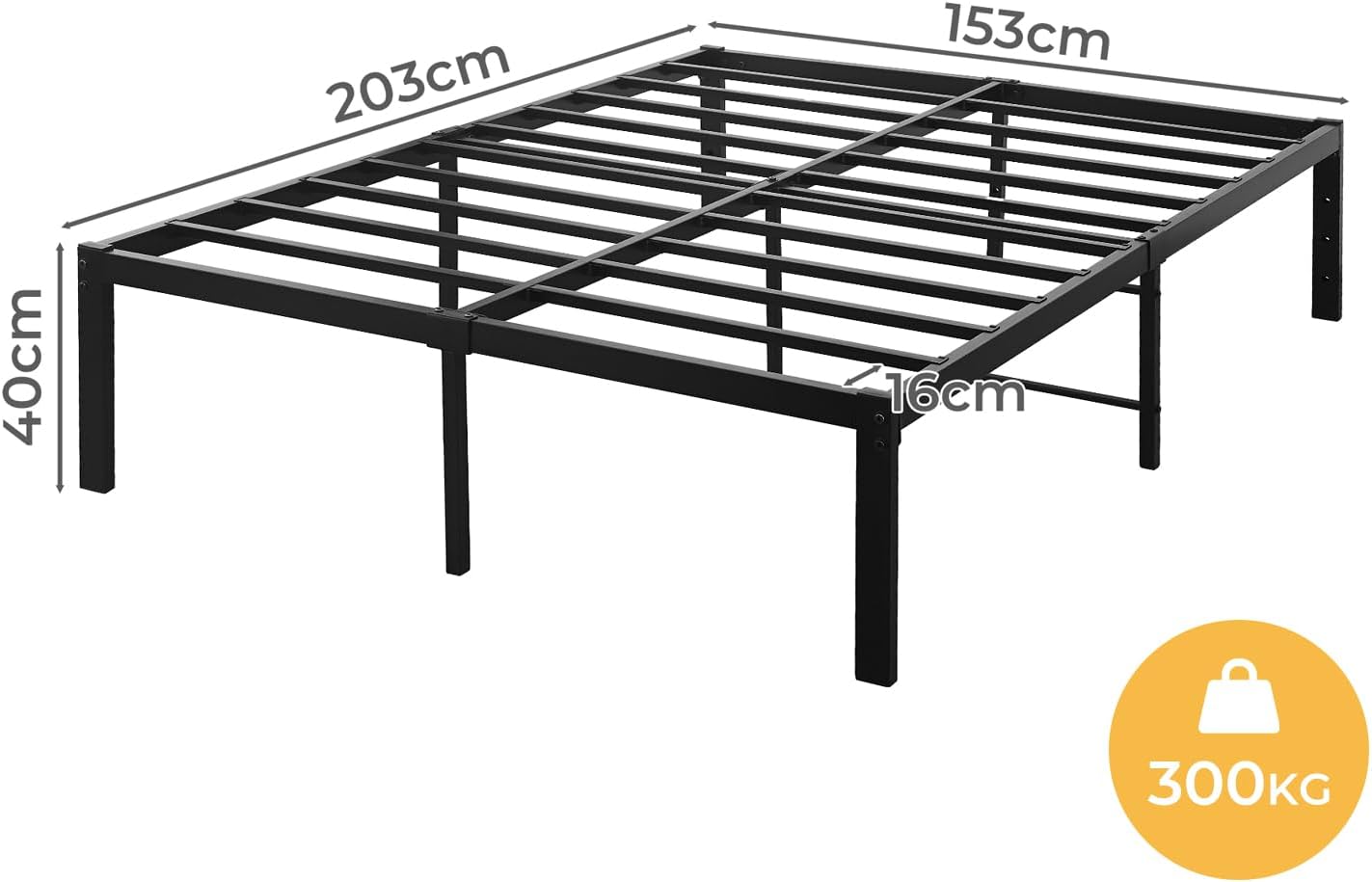 Levede 40cm Queen Bed Frame Metal Bed Base,Industrial Bed Frame,Steel Slat Mattress Support,Under Bed Storage,Reserved Holes for Headboard,Bedroom Furniture,Easy Assemble,Black
