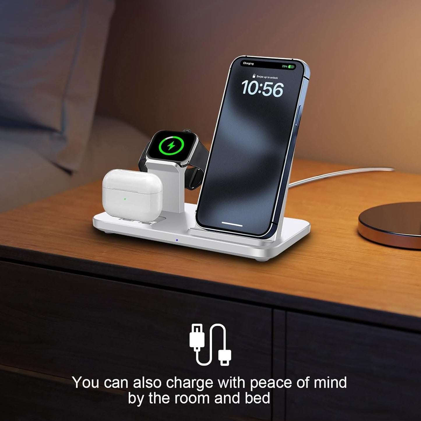 Wireless Charging Station 3 in 1 Wireless Charger for iPhone 16 15 14 13 12 11 Pro Max, Magnetic Charger Compatible with Apple Watch 10/Ultra 2/9/8/7/SE/6/5/4/3/2,Charging Dock for Airpods4/Pro/3/2