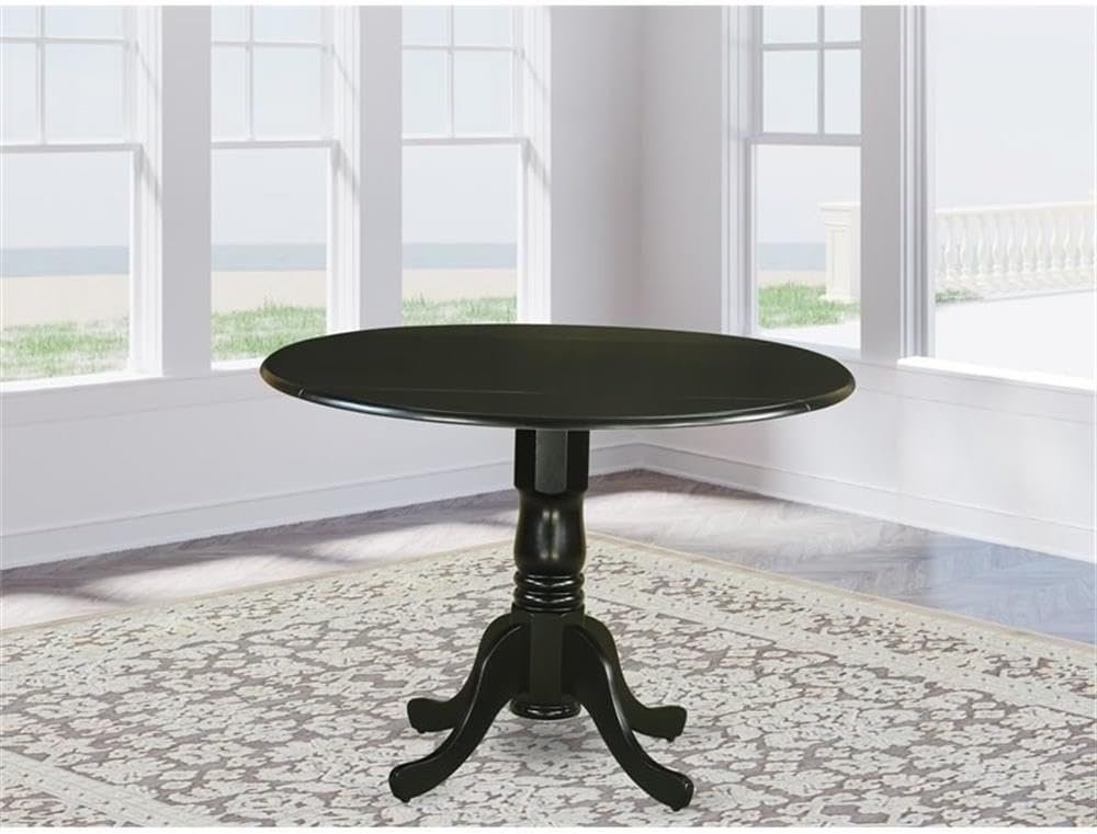 East West Furniture DLT-BLK-TP Dublin Modern Kitchen Table - a Round Dining Table Top with Dropleaf & Pedestal Base, 42x42 Inch, Black
