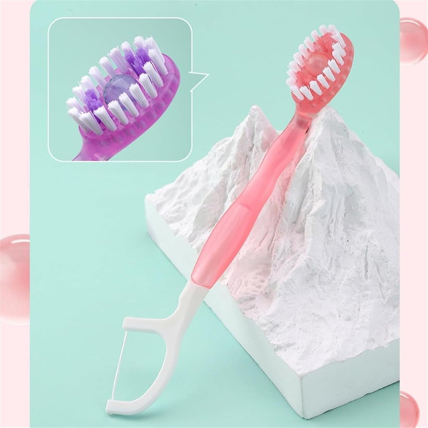 5 in 1 Mini Toothbrush & Floss & Tongue Scraper & Toothpick Set, Individually Wrapped, Portable Oral Care for Travel Work, Mix 4 Flavors (1 Pcs)