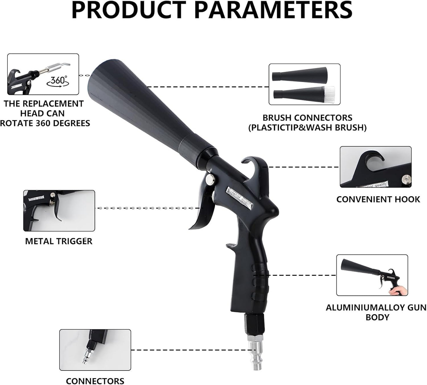 Tornado Detailing Car Cleaning Gun with Metal Nozzle | Interior Drying Air Blower | High Pressure Blower Gun | A Car Detailing Tools for Swiftly Removing Dirt and Dust with Air Flow