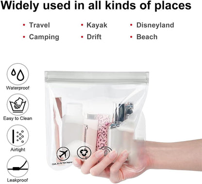 Tadipri Travel Bags for Airplanes Transparent Resealable Bags 20 x 20 cm Travel Beauty Case 1L Eco Gifts Travel Accessories Transparent Bag with Closure 2-Pcs(Grey Banner with Rope), grey