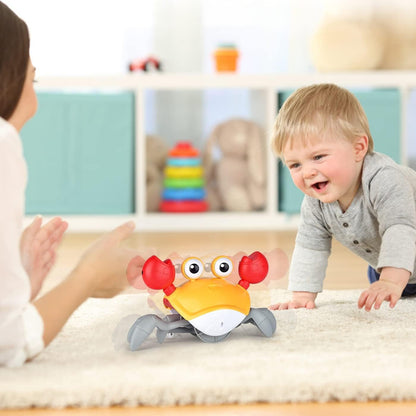 Crawling Crab Baby Toy, Infant Tummy Time Crawling Crab Toy Walking Moving Toy with Music & Automatic Obstacle Baby Interactive Learning Toy （Includes Battery, Meets IC Certification）