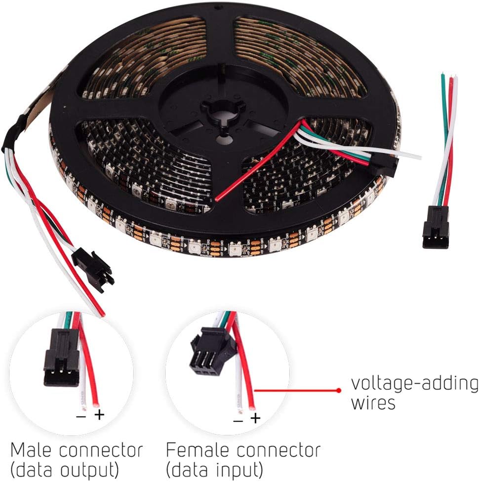 BTF-LIGHTING WS2812E Alloy Wires ECO RGB 5050SMD Individually Addressable 5m 60Pixel/m Flexible Black PCB Full Color LED Pixel Strip Dream Color IP65 Waterproof DIY Projects DC5V