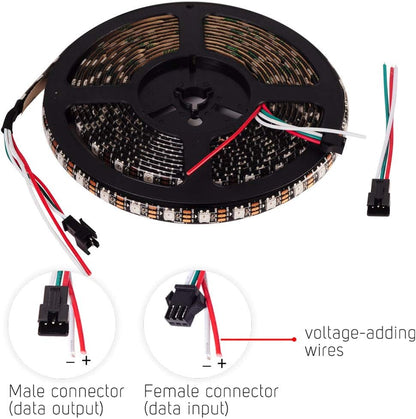 BTF-LIGHTING WS2812E Alloy Wires ECO RGB 5050SMD Individually Addressable 5m 60Pixel/m Flexible Black PCB Full Color LED Pixel Strip Dream Color IP65 Waterproof DIY Projects DC5V