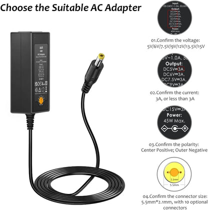 Zolt Universal AC to DC Power Adapter 5V 6V 7.5V 9V 12V 13.5V 15V 3A Slotted Power Transformer for Electronics 3000mA