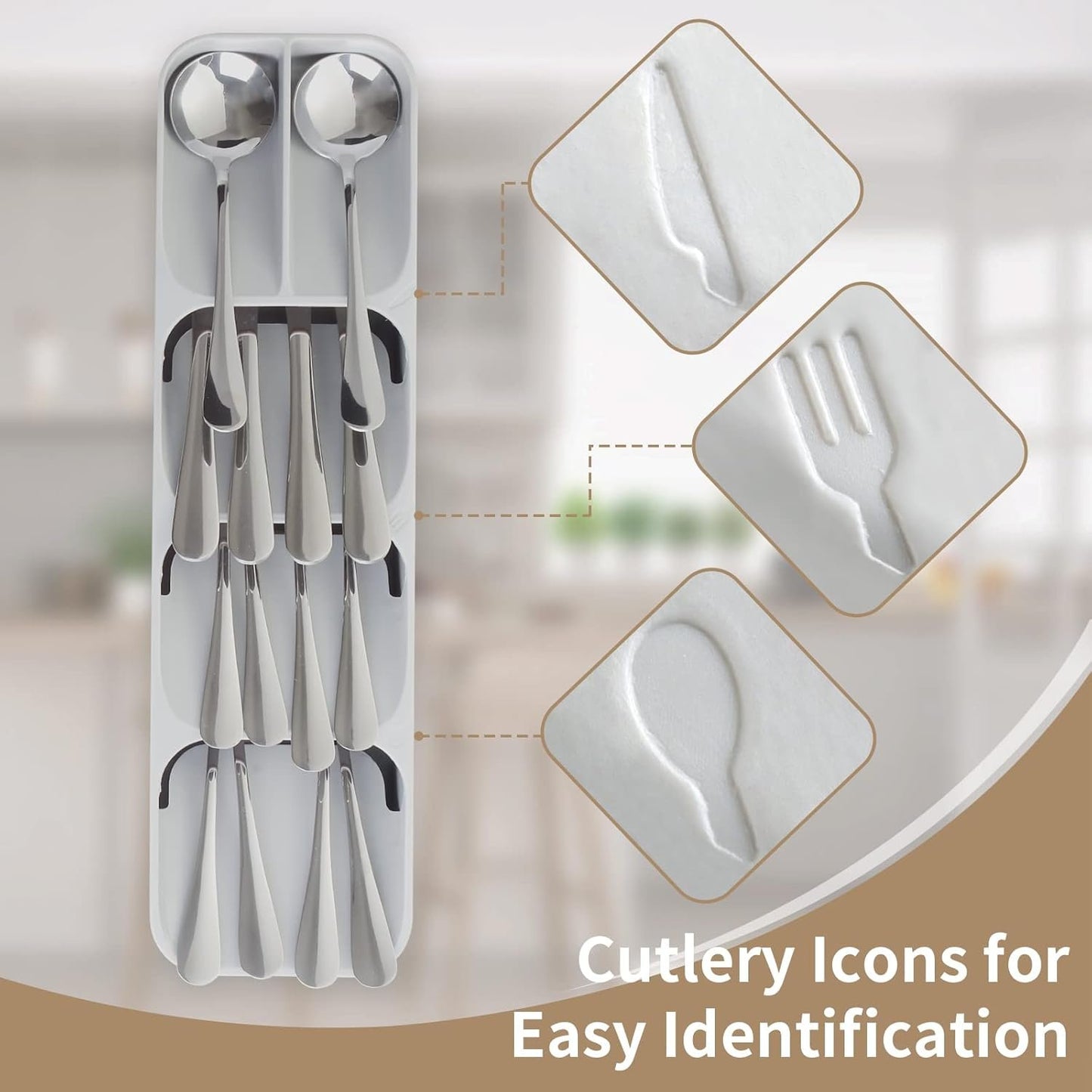 2 Pack Kitchen Cutlery Drawer Organizer Tray for Silverwave, Forks, Spoons, Table Knives, Straw Gadget, Plastic Flatware Organizer Utensil Holder Storage Box - Gray