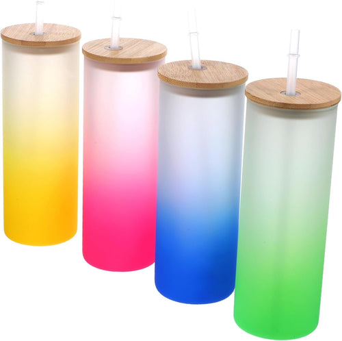 Zerodeko 4Pcs Gradient Sublimation Glass Drinking Cup Frosted Color Changing Tumbler with Lid