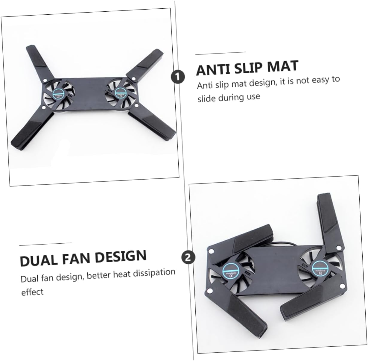 Hoement 2sets Lightweight Laptop Cooling Pad Dual Fans Laptop Cooler Anti-Slip and Quiet for Business 2pcs*2