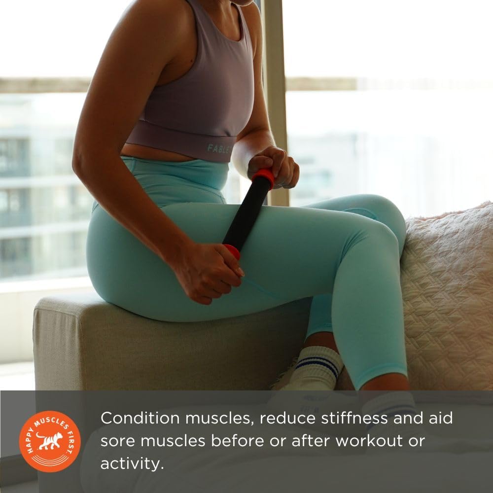 Tiger Tail 11in Massage Stick Portable Roller, Handheld, Deep Tissue Foam Roller for Legs, Neck, Calves, Thighs, Shins & Back, The Roadster 11, Orange Black