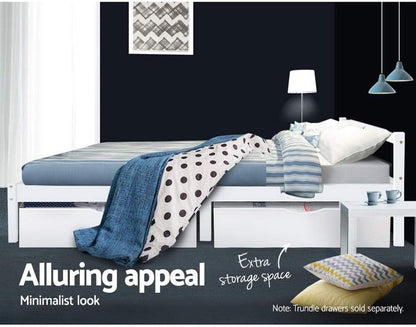 Artiss Bed Frame Wooden Single, White Single Bed Base with 26cm of Storage Space, Sturdy Timber Bed Frame, Solid Pine Wood Platform，Platform Base with Headboard for Guest Room, No Box Spring Needed