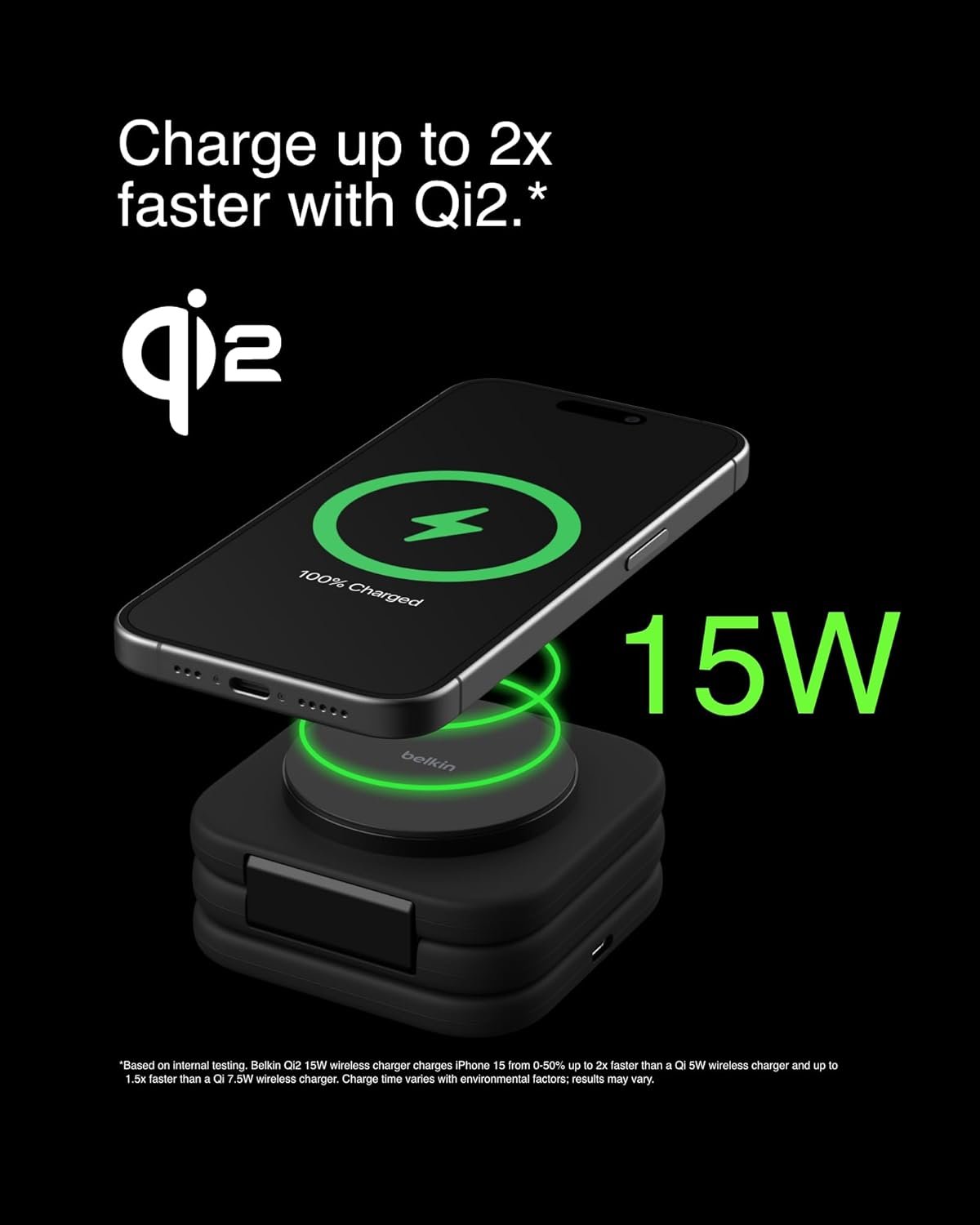 Belkin MagSafe Charger Compatible 3-in-1 Magnetic Charging Travel Pad 15W - BoostCharge Pro Foldable Qi2-Certified Wireless Charger, MagSafe-Compatible Charger for iPhone 15, Apple Watch 9, AirPods