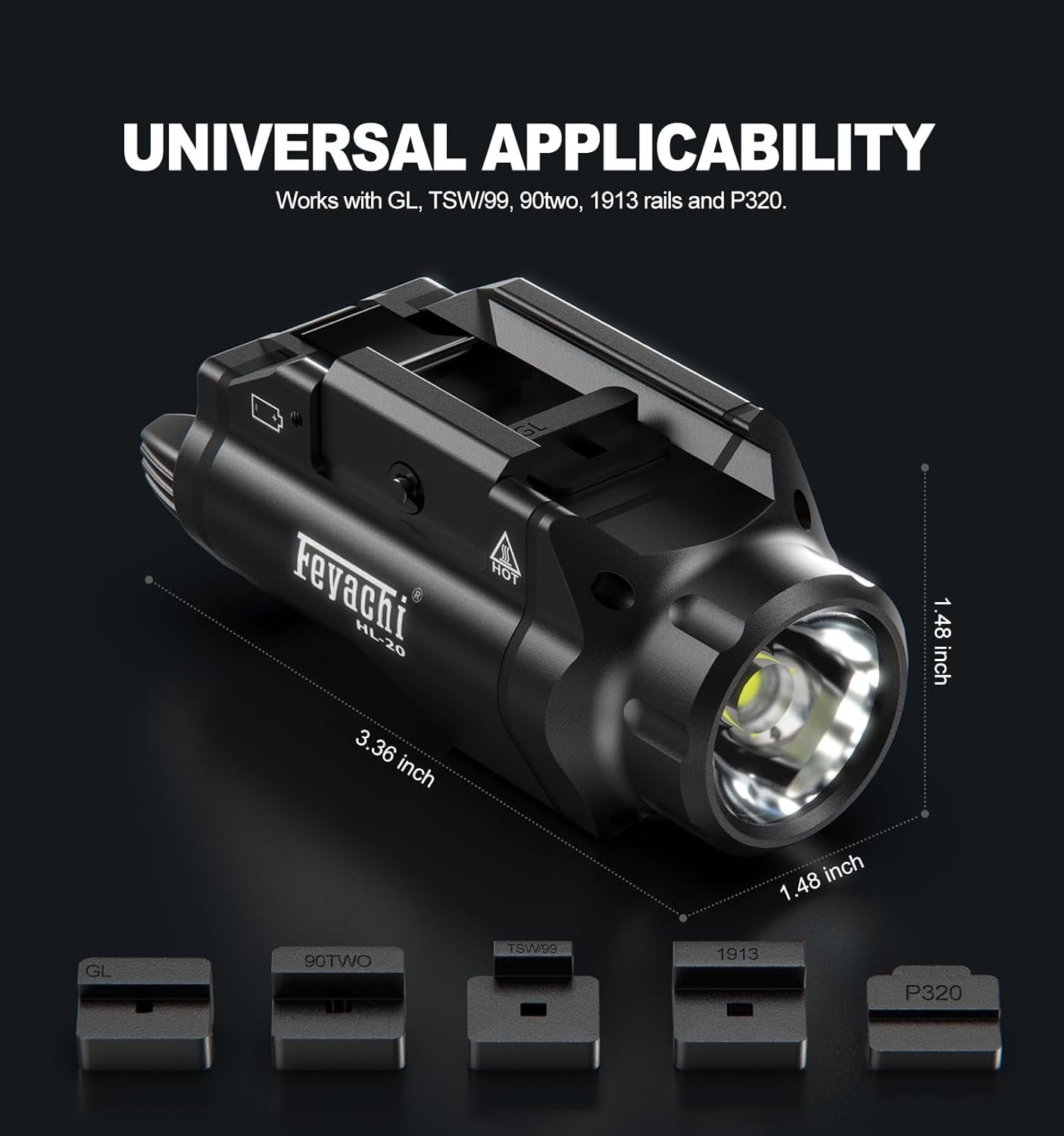 Feyachi HL-20 Pistol Light 1500 Lumen Upgrade LED Weapon Light Compact Rail Mounted Handgun Tactical Flashlight Rail Locating Keys for Picatinny