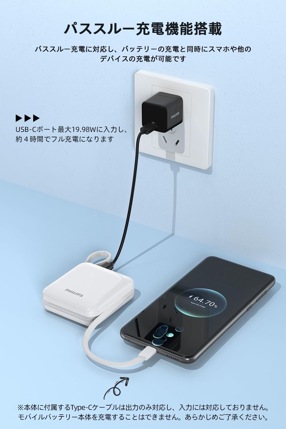 PHILIPS 22.5W Power Bank 2 in 1 | 10000mAh Laptop Portable Charger with Built-in USB-C USB-L Cable, PD Fast Charging Battery Pack for MacBook iPad iPhone 16 15 14 13 12 Samsung S25 S24