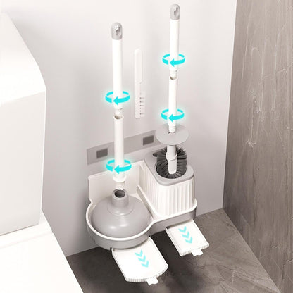 Toilet Brush and Plunger Set, Bathroom Toilet Brush with Holder, 50 x 25.5 x 1 5 cm Comfort Room Scrubber Combo for Bowl Cleaning, Essential Clean Tools at Home