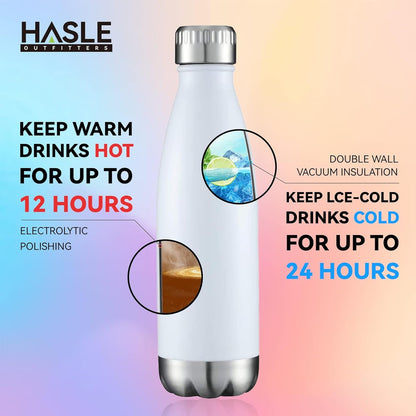 HASLE OUTFITTERS 17oz Stainless Steel Water Bottles, Vacuum Insulated Water Bottles Double Walled Powder Coated Reusable Metal Sports Water Bottles Keep Drinks Hot and Cold, White, 1Pack