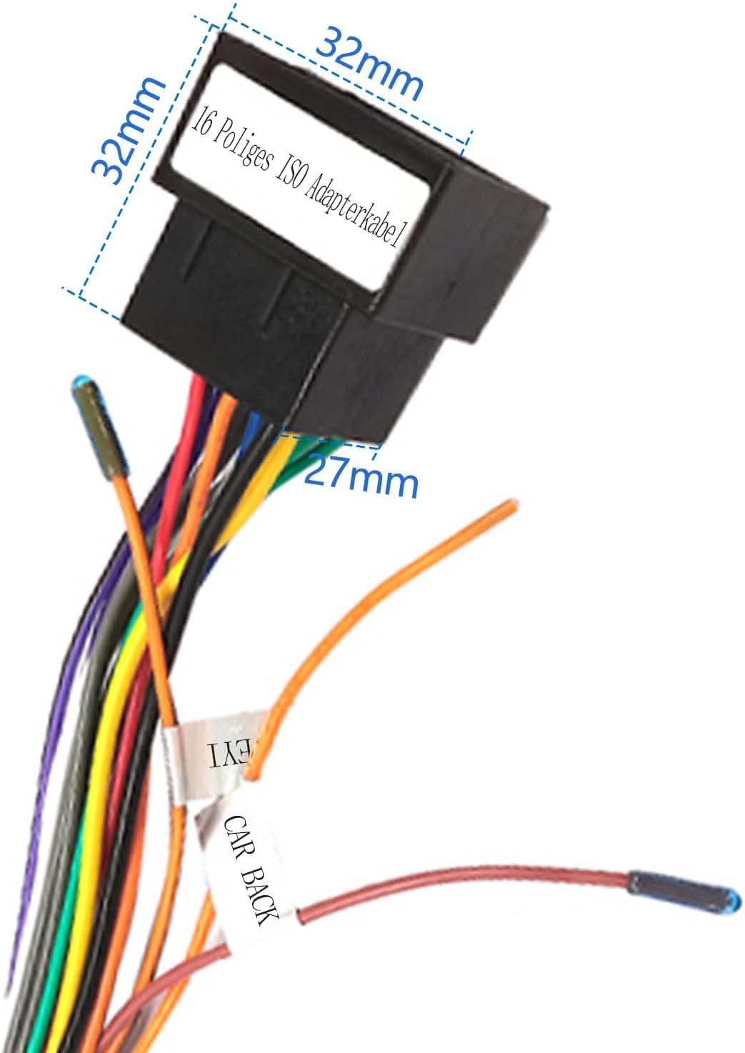 KEY2 16 Pin ISO Adapter Cable for VW Golf Polo Android Standard Socket with Steering Wheel Control Lines KEY1