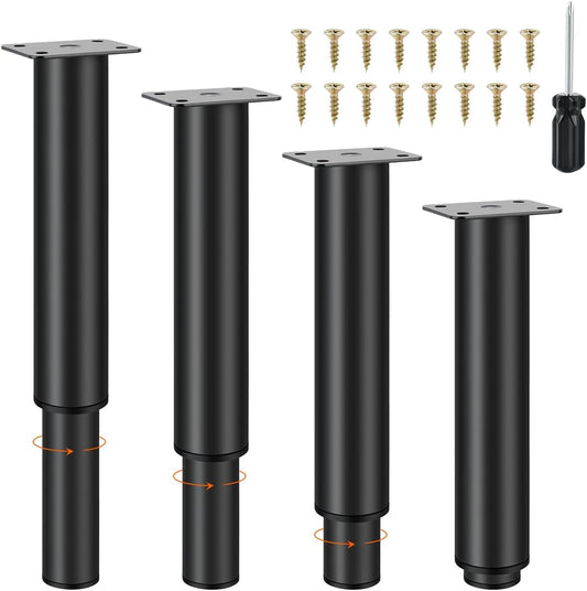 USENG Set of 4 Adjustable Sofa Legs (20 ~ 37 cm) Height Adjustable Table Legs for Furniture Adjustable Feet Metal Feet Retractable Legs Furniture Base Legs Adjustable Bed Feet Black