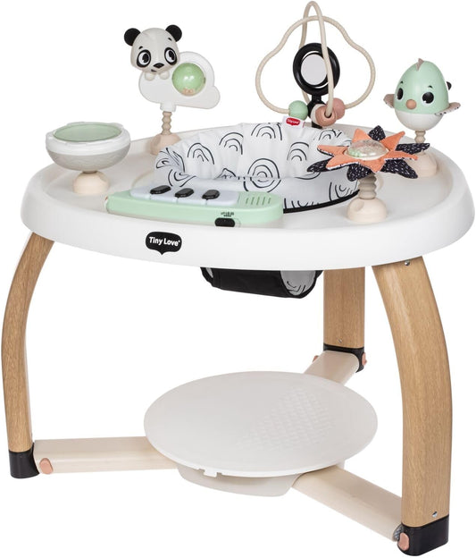 Tiny Love 5-in-1 Activity Center - Black & White Decor Collection, Includes Tummy Time, Balance Board, Toddler Table, and Chair Modes, Enhanced with 6 Detachable Toys for Developmental Play