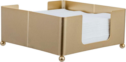 MyGift Modern Metal Square Napkin Holder with Gold-Tone Finish, Tabletop Flat Napkin Dispenser Tray for Kitchen and Dining Table