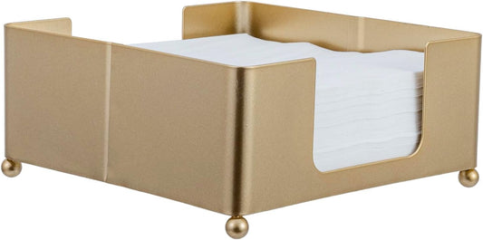 MyGift Modern Metal Square Napkin Holder with Gold-Tone Finish, Tabletop Flat Napkin Dispenser Tray for Kitchen and Dining Table
