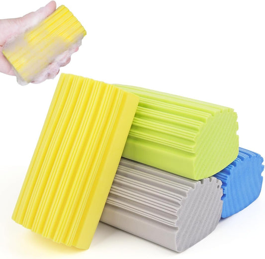 Dusting Sponge Damp Duster for Cleaning - 4 Packs Dust Sponge with Ridges Cleaning Tools, Reusable Duster Sponge Cleaning Supplies, Washable Wet Damp Duster Sponge Household for Kitchen, Bathroom
