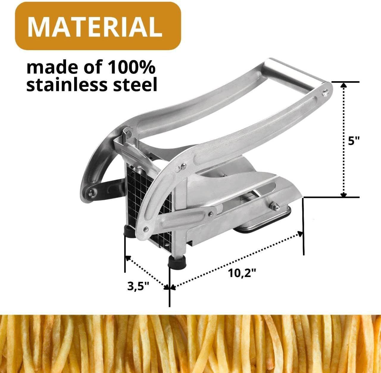 YARRD French Fry Cutter Stainless Steel Commercial Grade Vegetable and Potato Cutter with No Slip Suction Cup Base Fries Potato Food Dicer Professional Slicer Tool